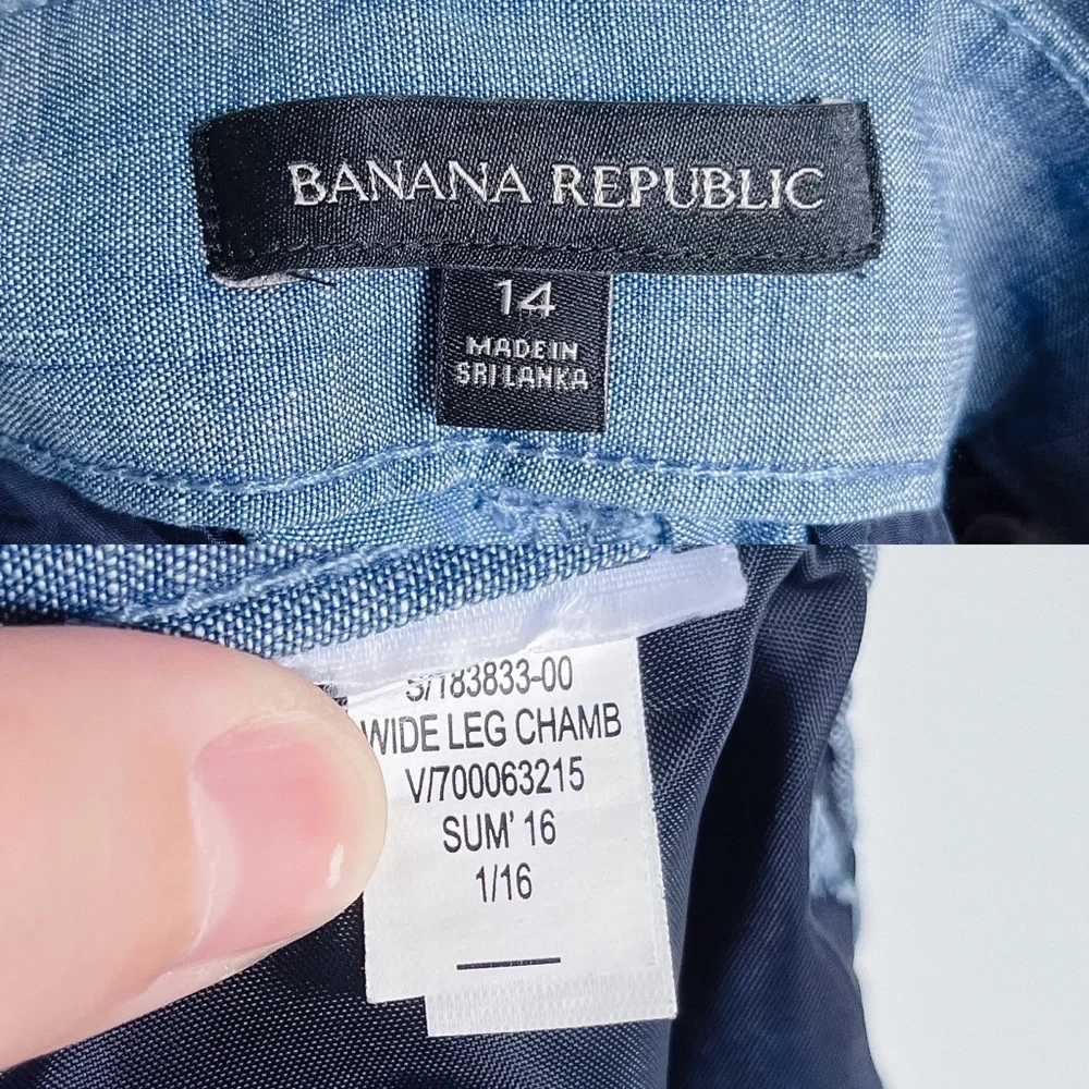 Banana Republic Wide Leg Chambray Tie Waist Trousers Blue 14 183833-00